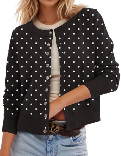 Women's Polka Dot Print Button Cardigan Sweater