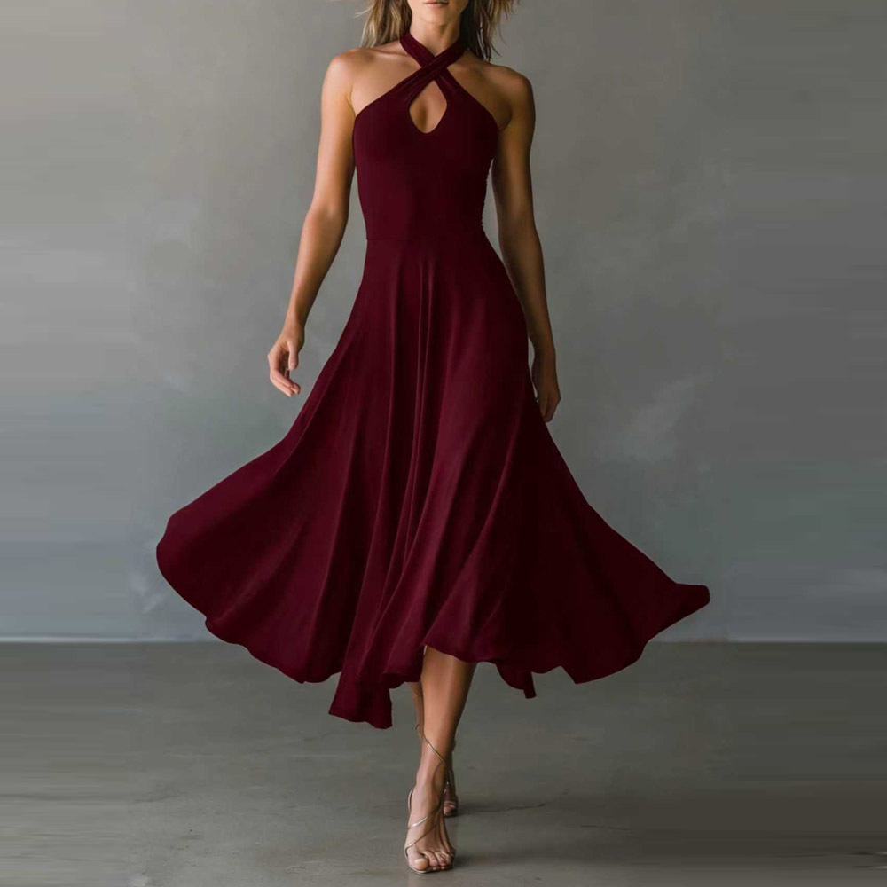 Black Keyhole Backless Halter Neck A-Line Maxi Dress