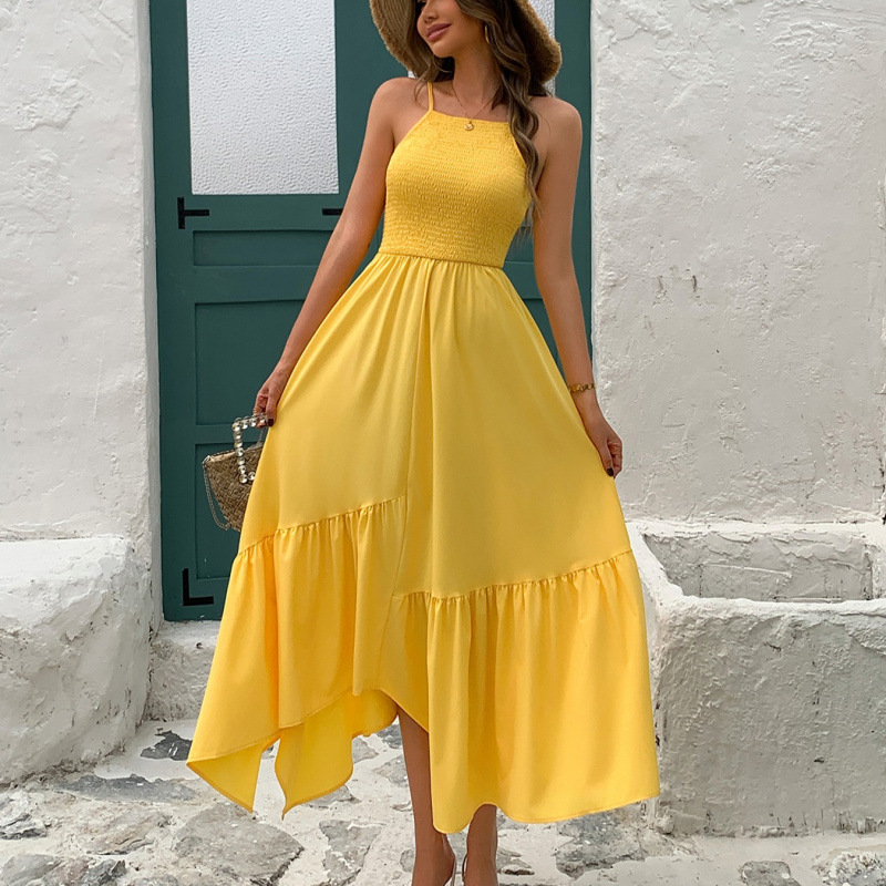 Suede-Feel Sleeveless Slip Dress Solid Color Long Dress