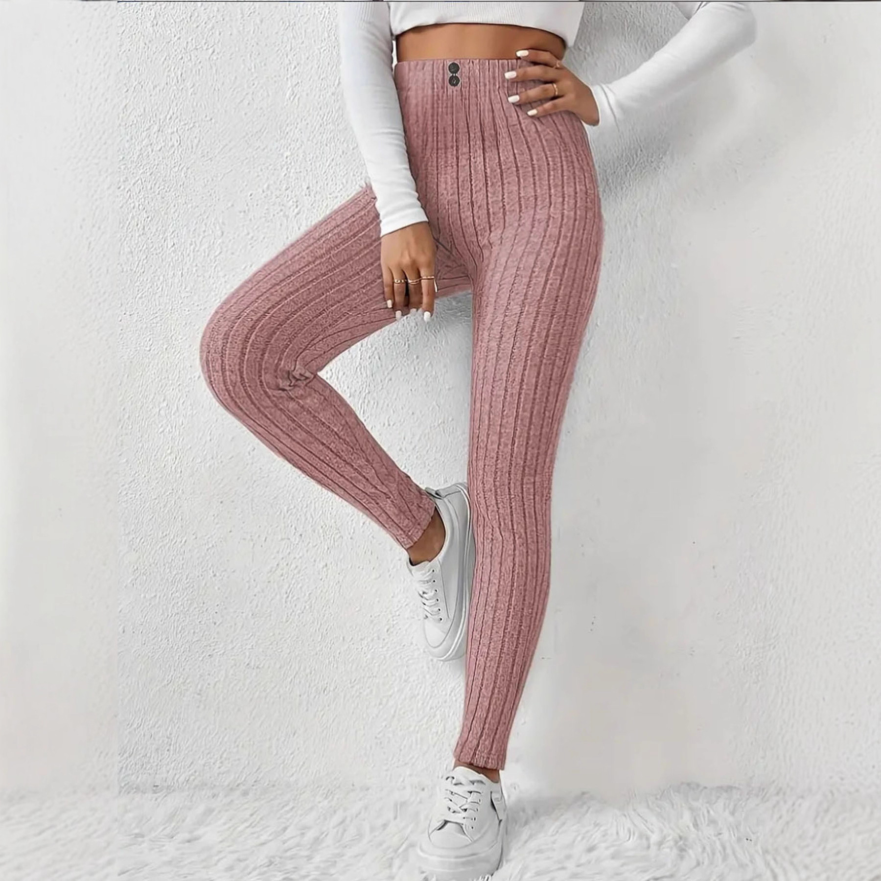 Plus Size Ribbed High Waist Fleece-Lined Leggings