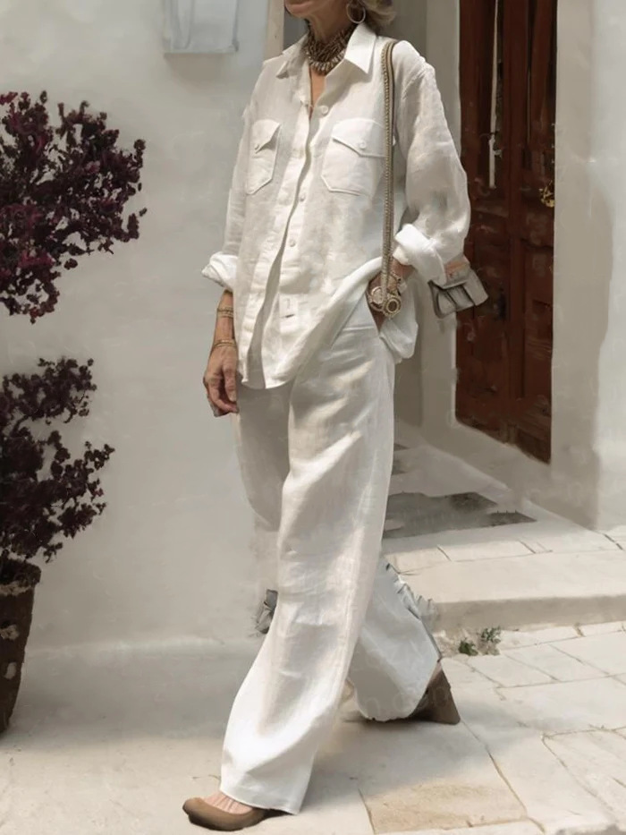 Women's Long Sleeve Shirt and Loose Pants Two-Piece Set