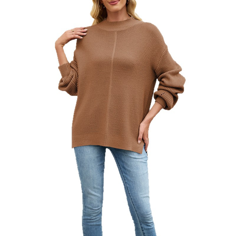 Women's Knit Solid Half Turtleneck Loose Pullover Sweater