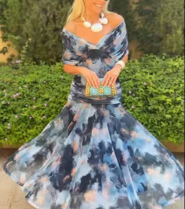 Chiffon Floral Print Off-Shoulder Tube Dress