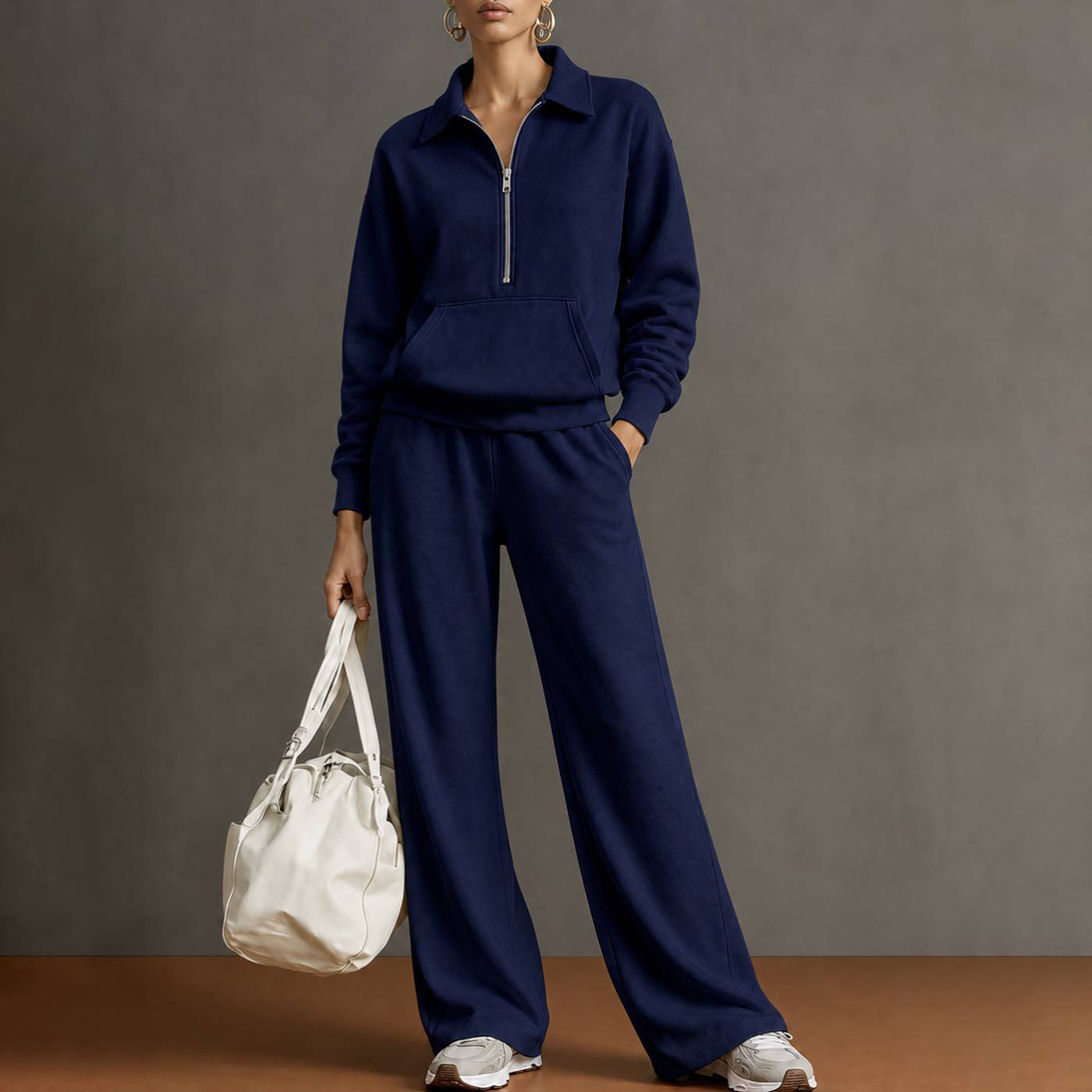 Women's Casual Solid Color Two-Piece Sweatshirt Set