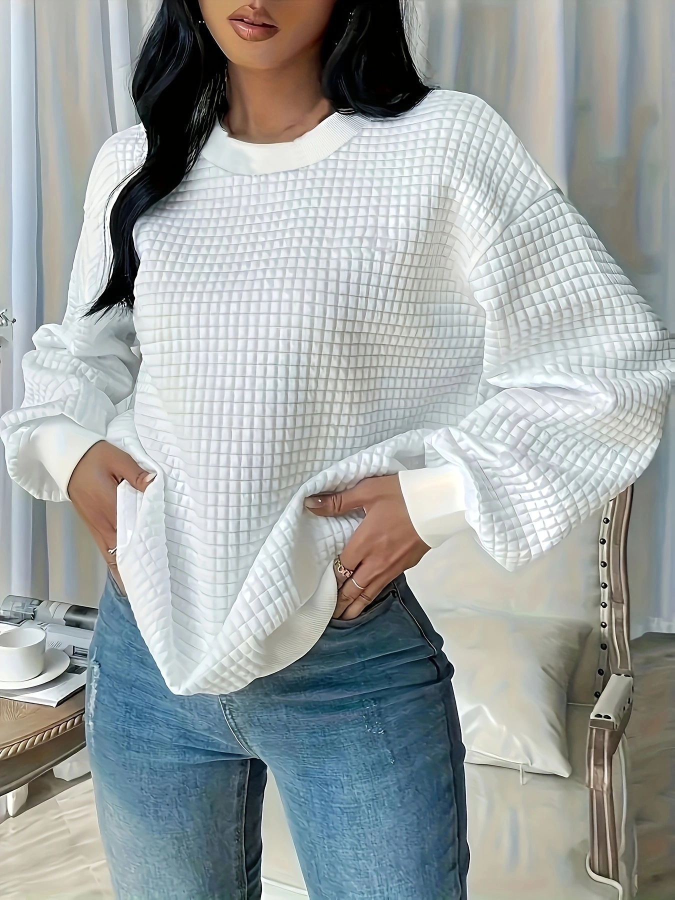 Women's Crewneck Solid Color Long Sleeve Sweatshirt Thick