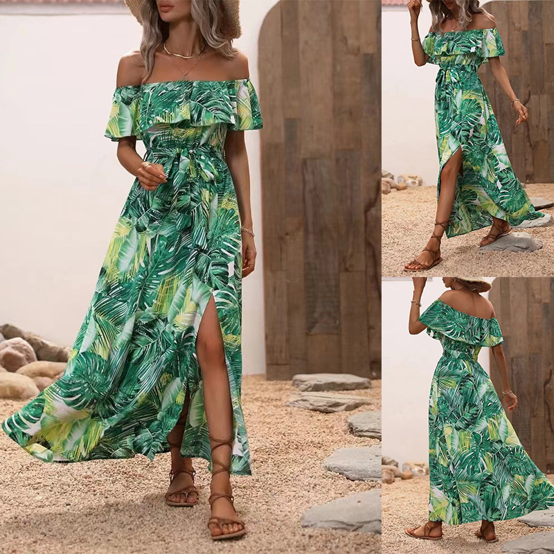 Women's Off-Shoulder Ruffle Floral Print Maxi Dress