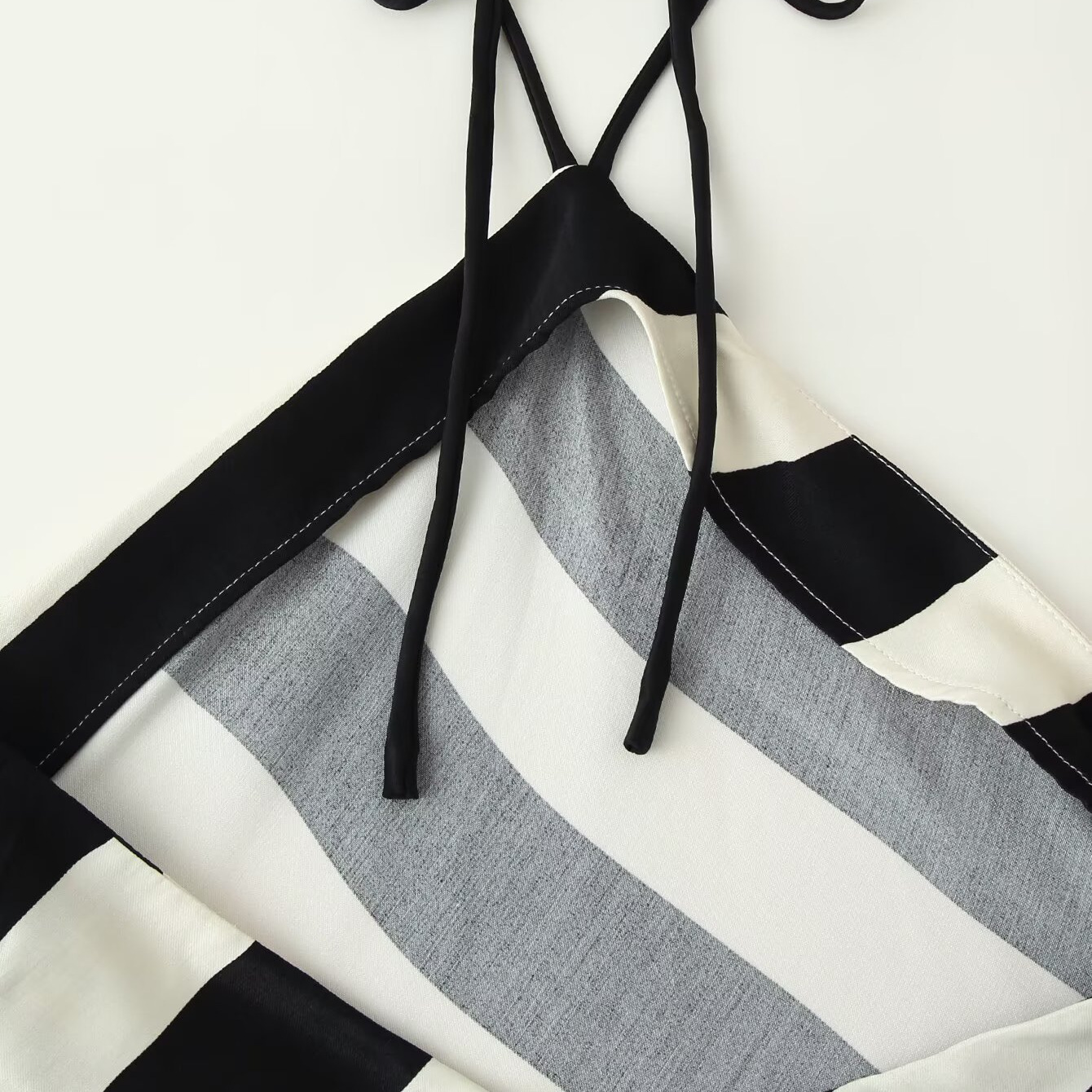 Black and White Striped Halter Neck Dress