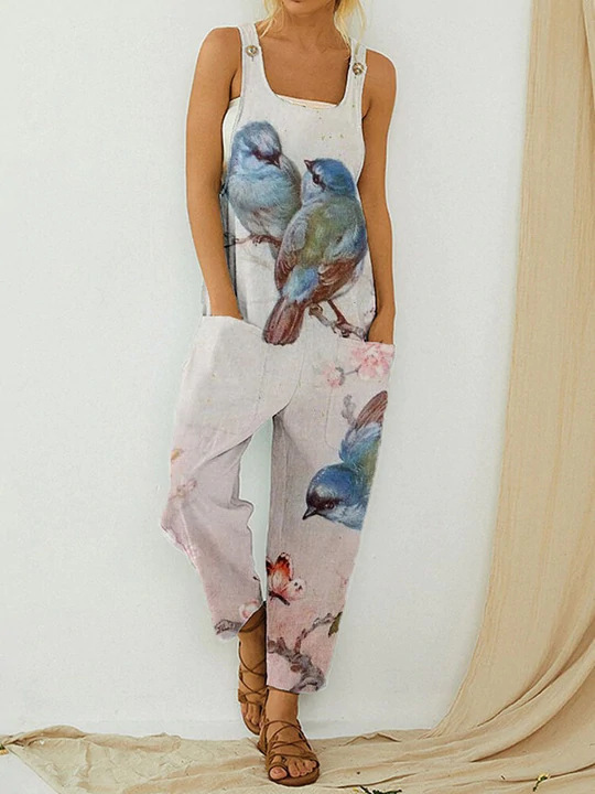 Women's Vintage Abstract Print Overall Jumpsuit