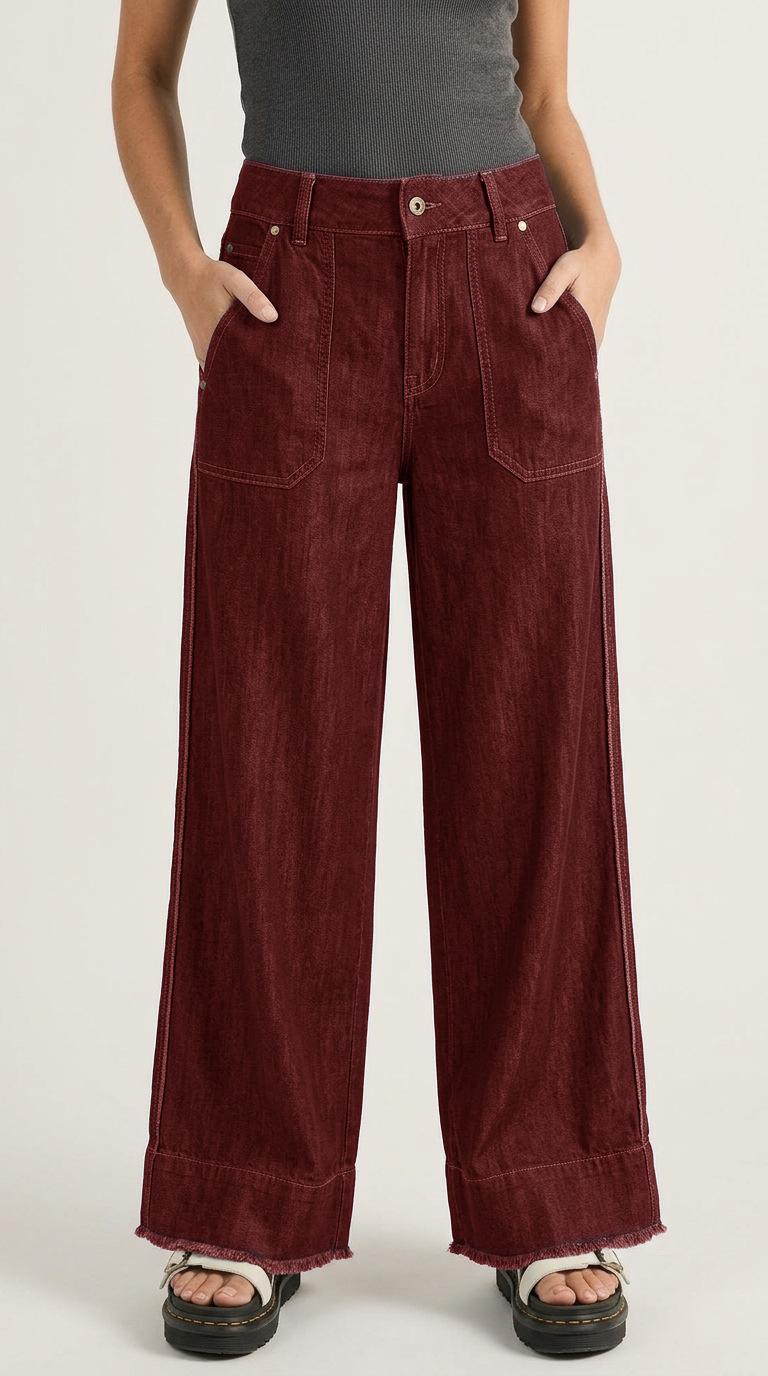 Women's Straight-Leg Washed Denim Pants Casual Commuter
