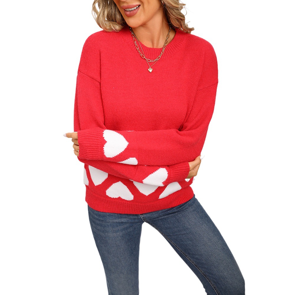 Plus Size Heart Long Sleeve Knit Sweater