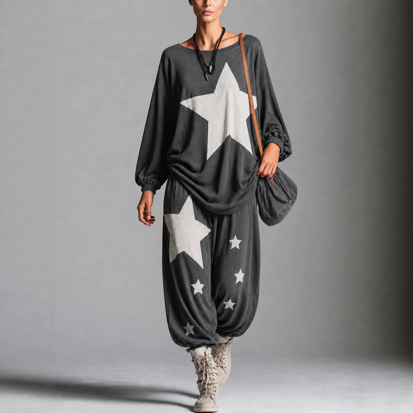 Women's Casual Sweatshirt and Pants Set with Galaxy Print