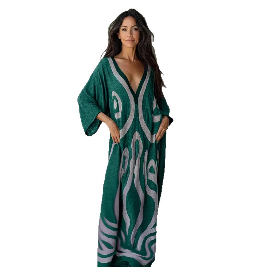 Women's Bohemian Print A-Line Midi Dress Sleeveless Polyester