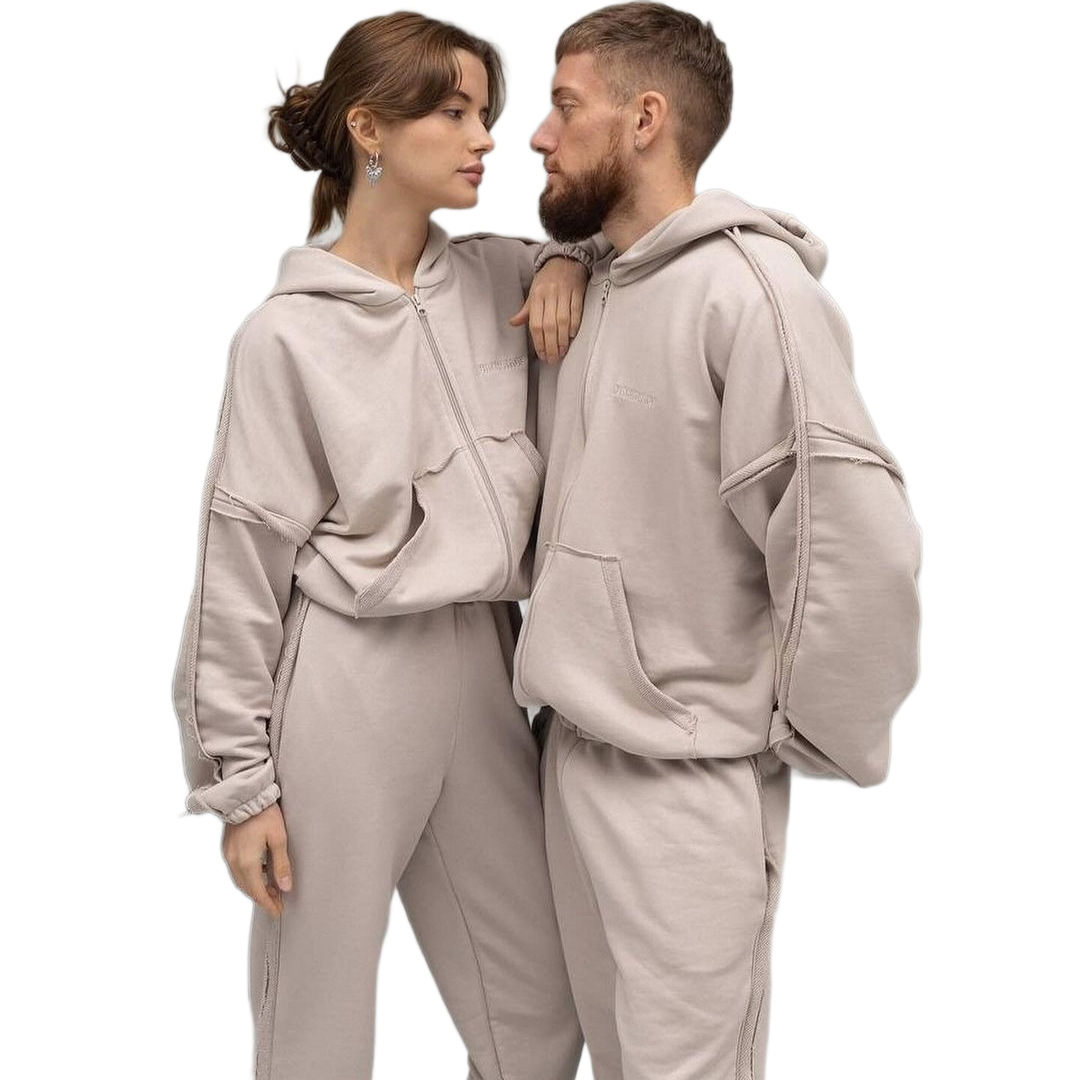 Solid Color Hooded Sweatshirt and Pants Set for Couples