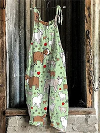 Women's Printed Vintage Sleeveless Wide-Leg Jumpsuit