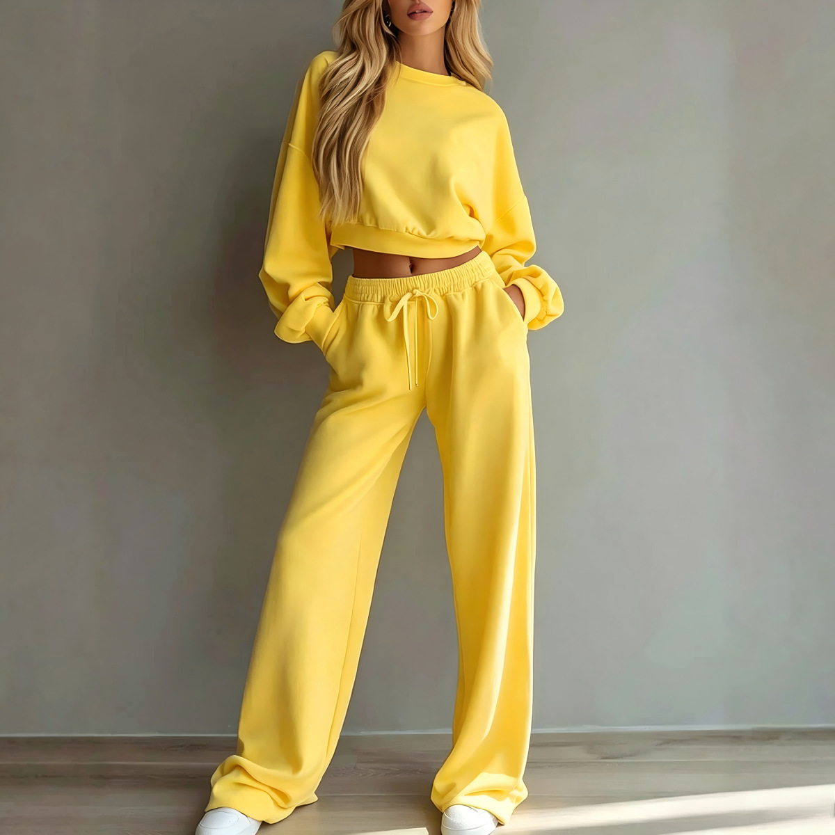 Women's Casual Long-Sleeve Sweatshirt and Wide-Leg Pants Set
