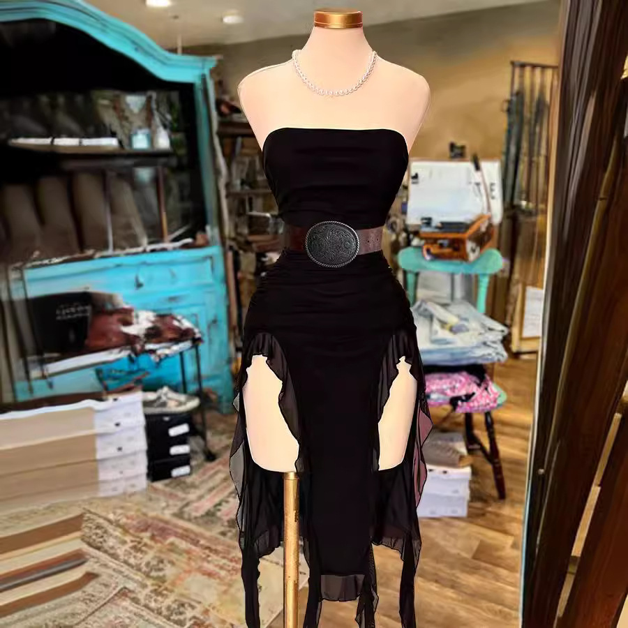 Off-Shoulder Strapless Bodycon Irregular Hem Dress