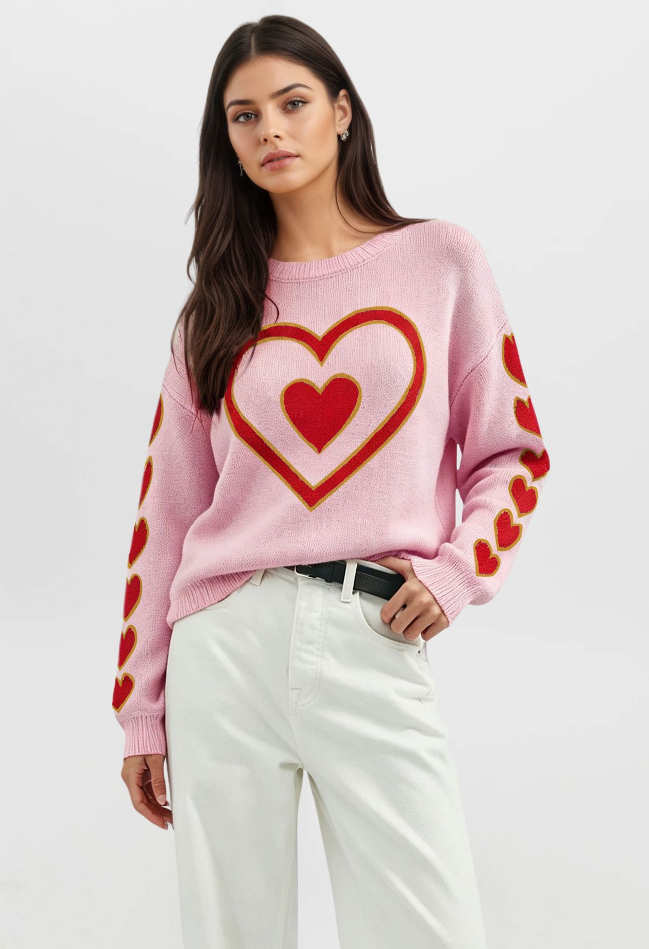 Heart Color-Block Pullover Sweater
