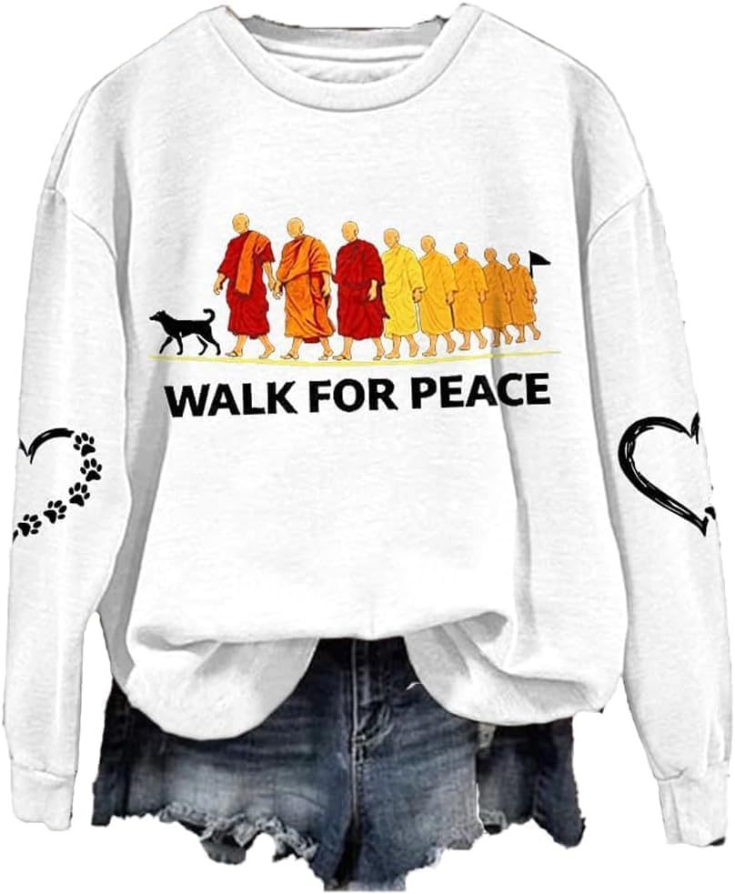 Women's Light and Peace Walking Print Crewneck Sweatshirt