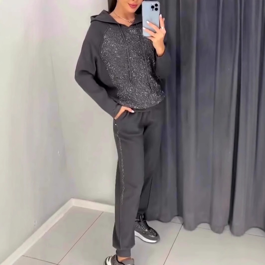 Women's Color-Block Hooded Sweatshirt and Pants Set Casual Sportswear