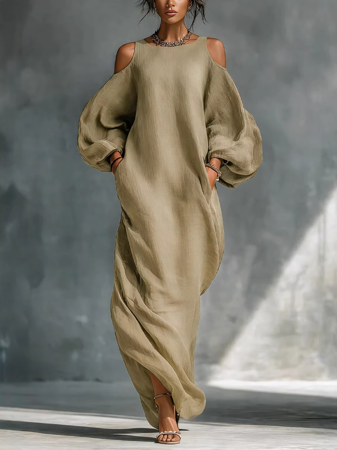 Women's Long Sleeve Off-Shoulder A-Line Midi Dress
