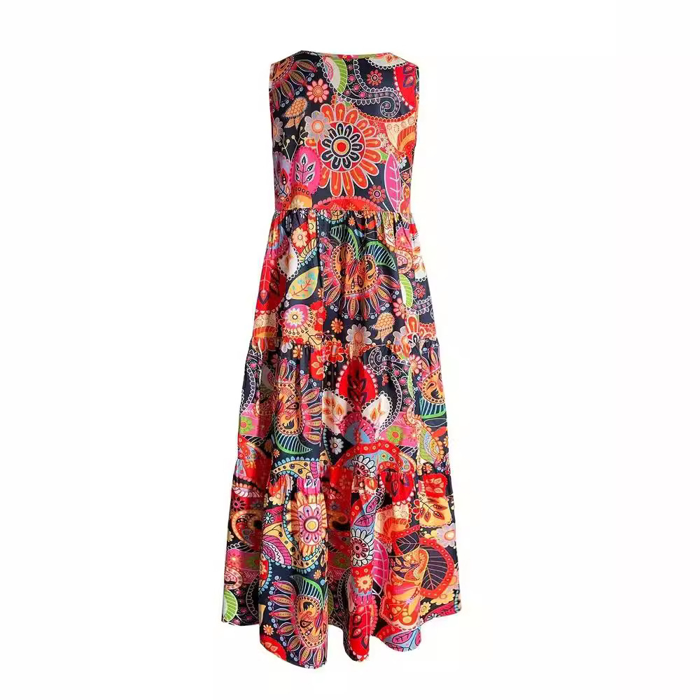Floral Print V-Neck Sleeveless Maxi Dress