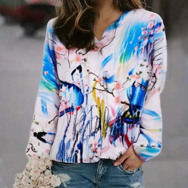3D Print Women's Sweater Crewneck Pullover Casual Loose Long Sleeve Knit Top