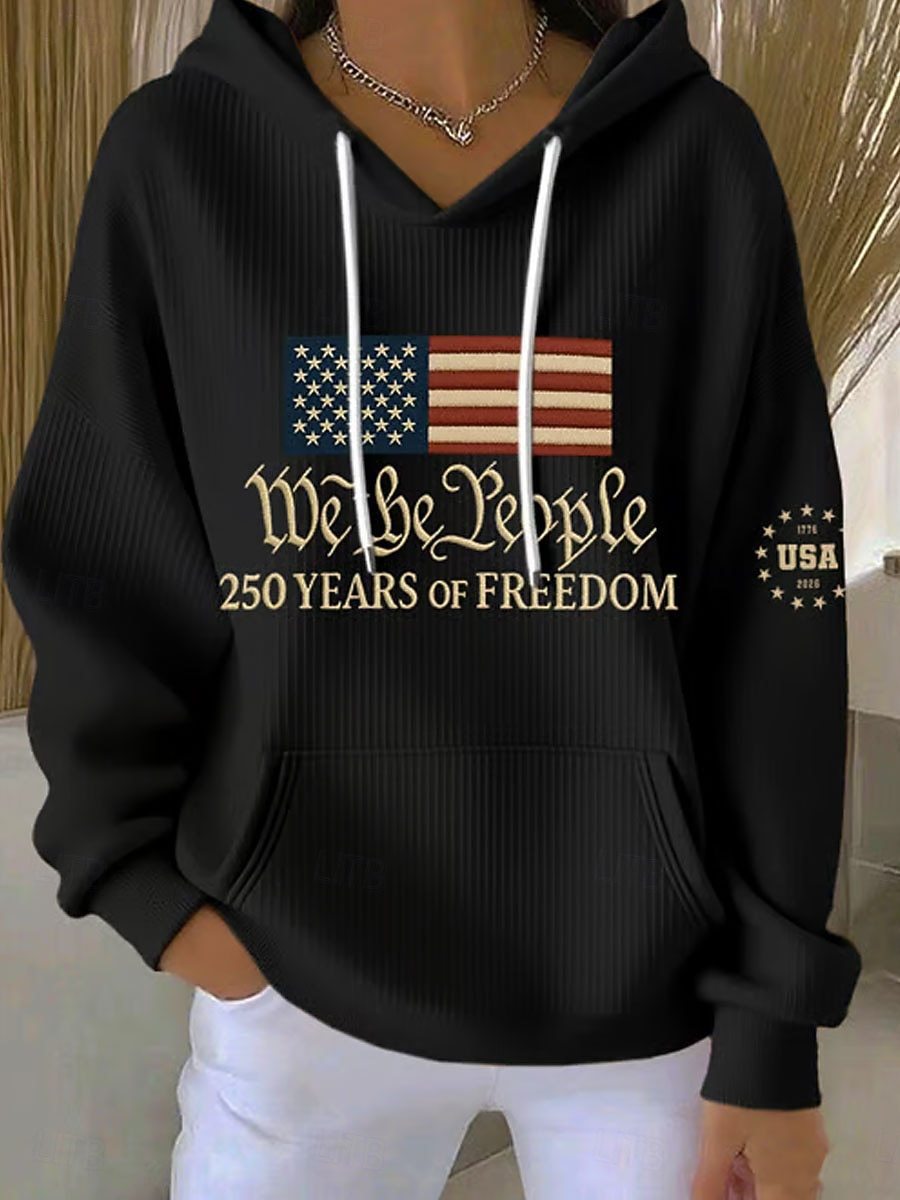 Women's American Flag Letter Print Casual Hoodie
