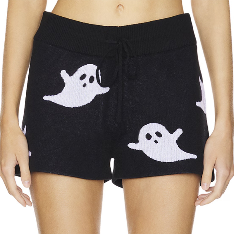 Dark Gothic Ghost Pattern Knit Sweater and Shorts Two-Piece Set