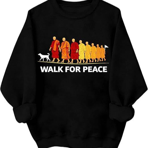 Women's Monk Light Dog Peace Print Crewneck Sweatshirt