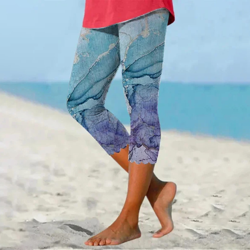 Summer Print Color-Block Cropped Beach Pants