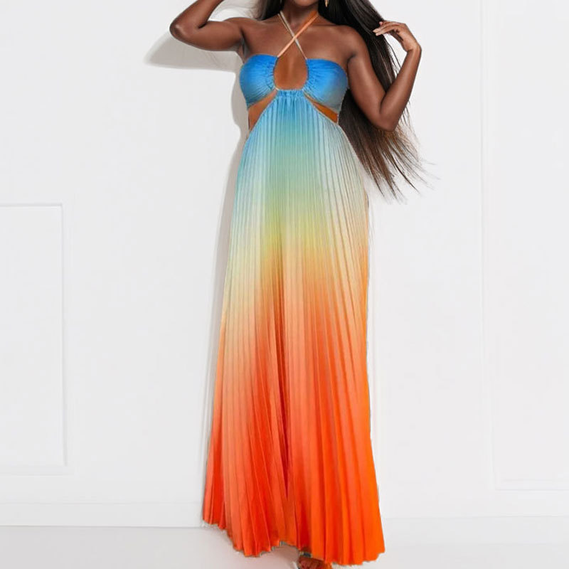 Women's Elegant Halter Neck Gradient Cutout Long Dress