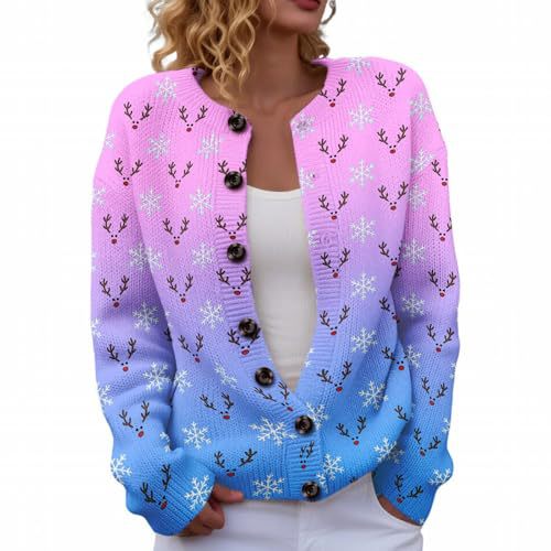 Women's Christmas Snowman Tree Print Button Cardigan