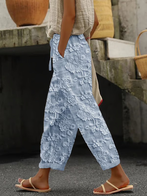 Women's Vintage Floral Print Straight-Leg Casual Pants