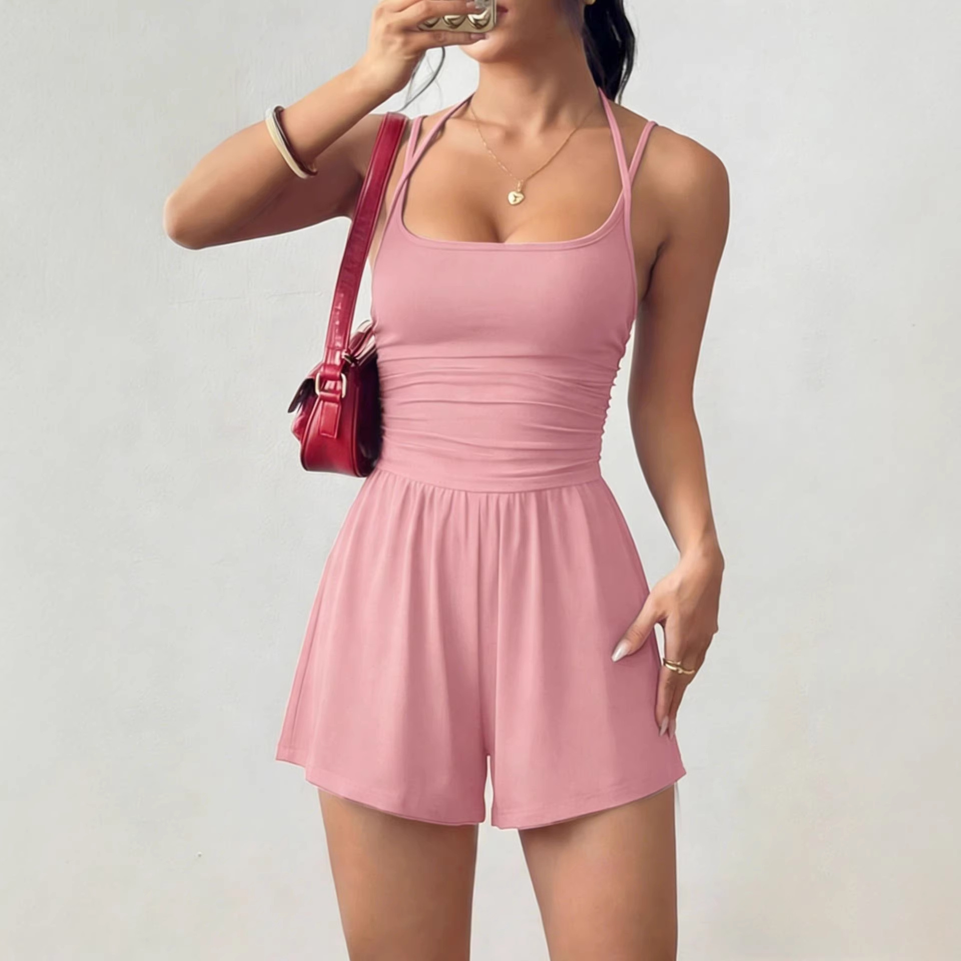 Women's Solid Color Sleeveless Wide-Leg Jumpsuit