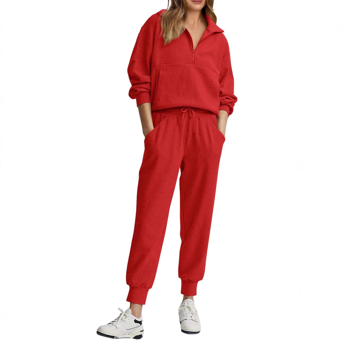 Women's Half-Zip Long Sleeve Top and Pants Casual Set
