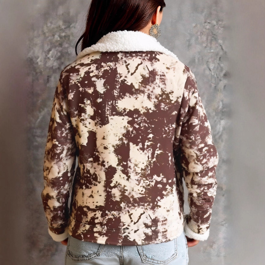 Retro Cow Print Corduroy Winter Jacket for Women