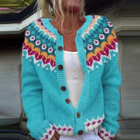Women's Floral Line Print Cardigan Sweater