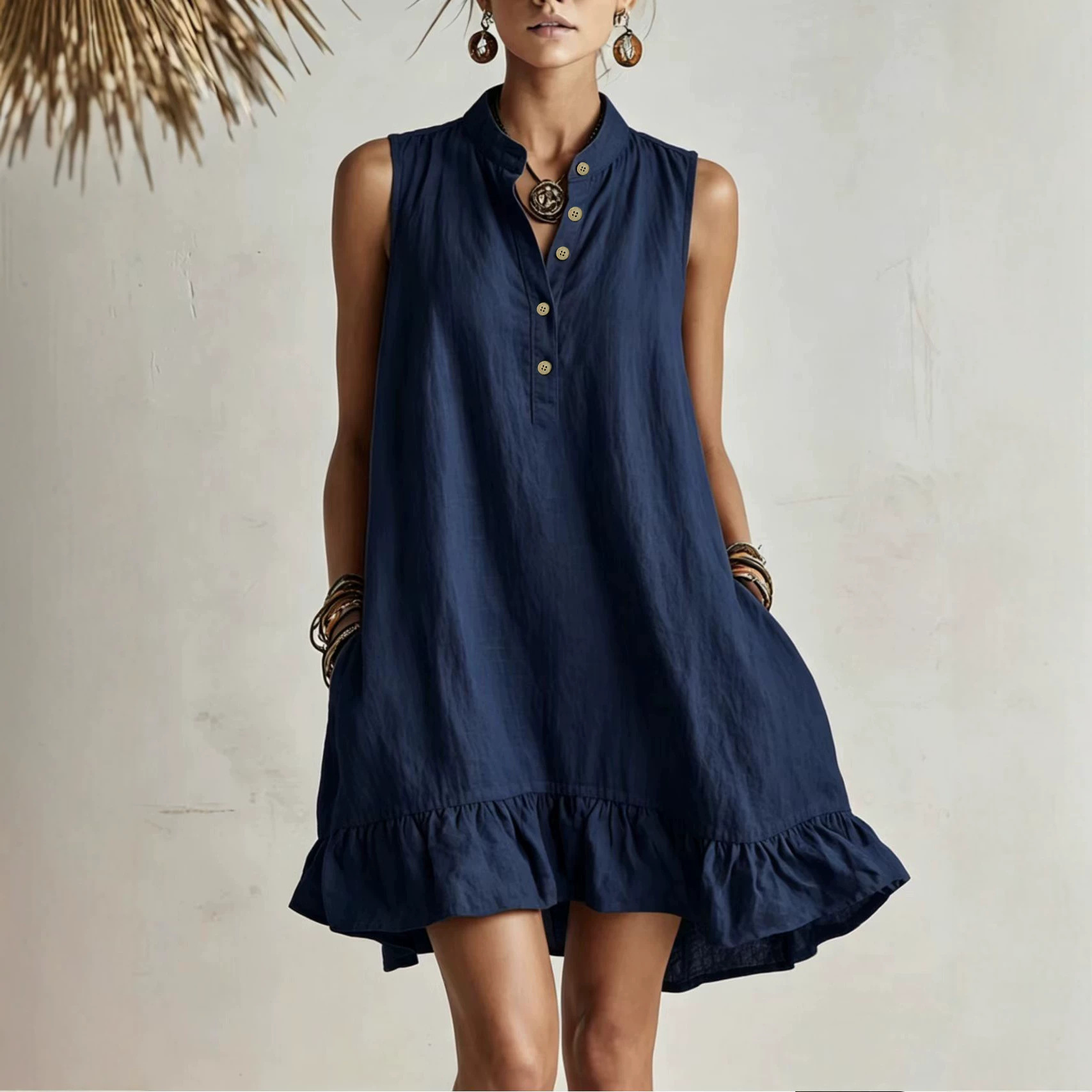 Women's Loose Casual Summer Dress Sleeveless A-Line Midi