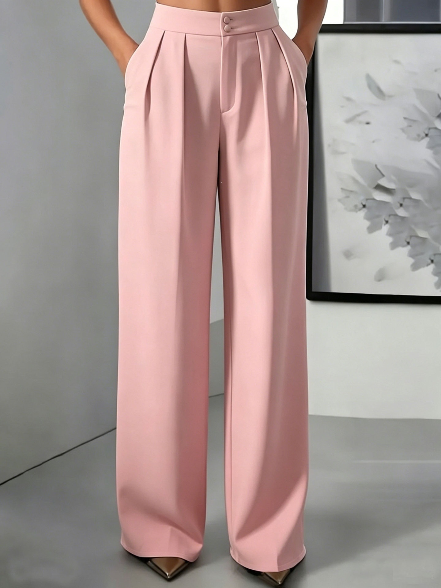 Women's High Waist Straight Leg Tailored Pants with Elastic Waist
