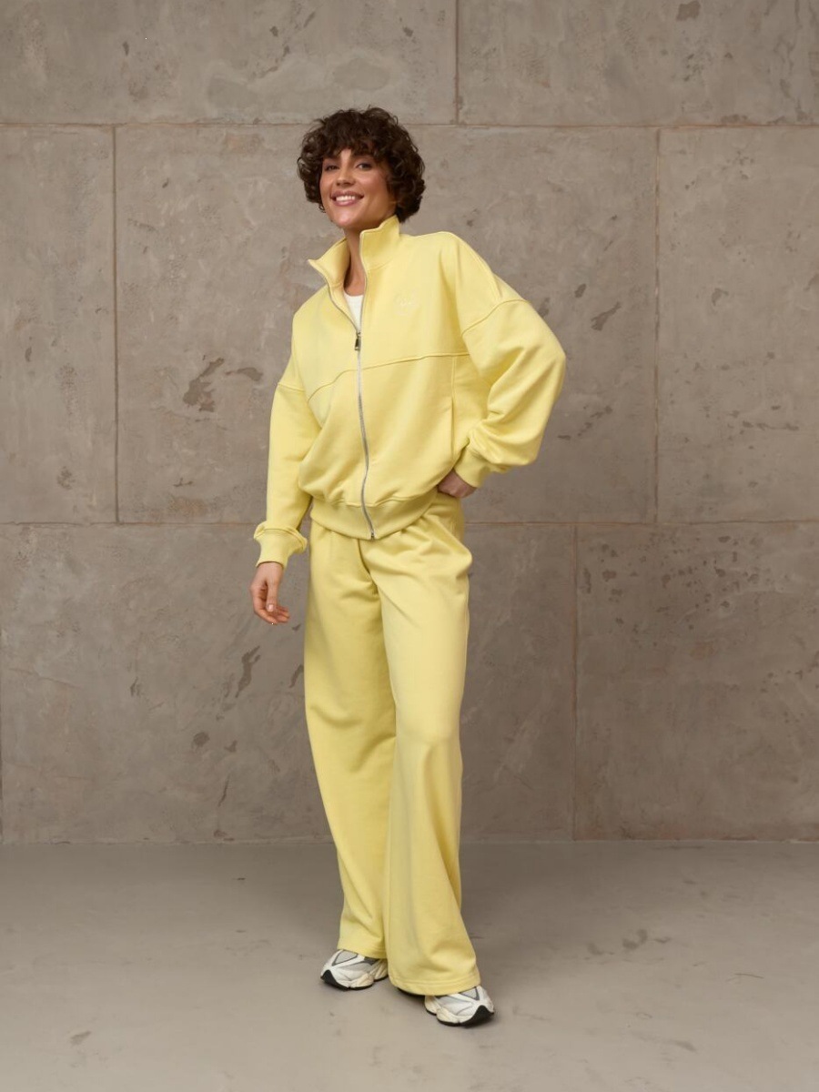 Stand Collar Zip Hoodie & Wide-Leg Sweatpants Set