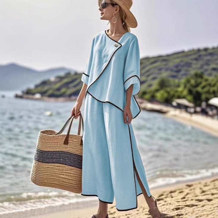 Women's Striped Print Wide-Leg Pants Set