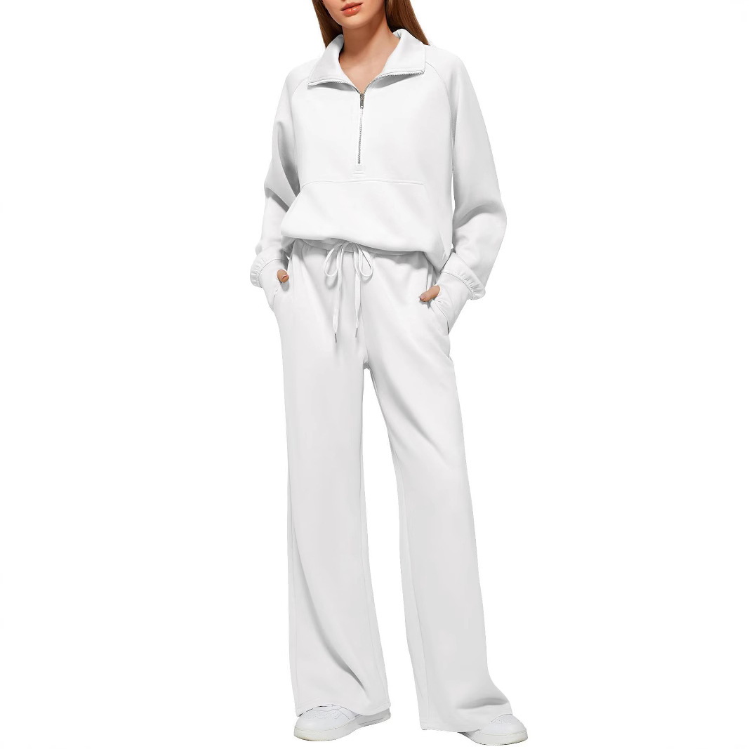 Women's Two-Piece Zip Sweatshirt and Wide-Leg Pants Set