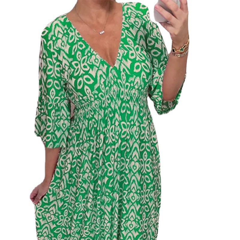 Women's Plus Size Floral V-Neck Long Beach Dress