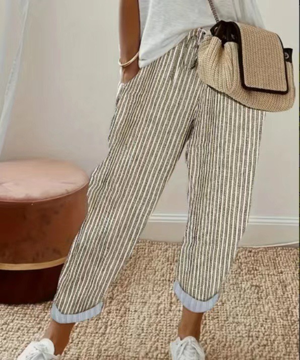 Striped Drawstring Elastic Waist Casual Pants Loose Fit
