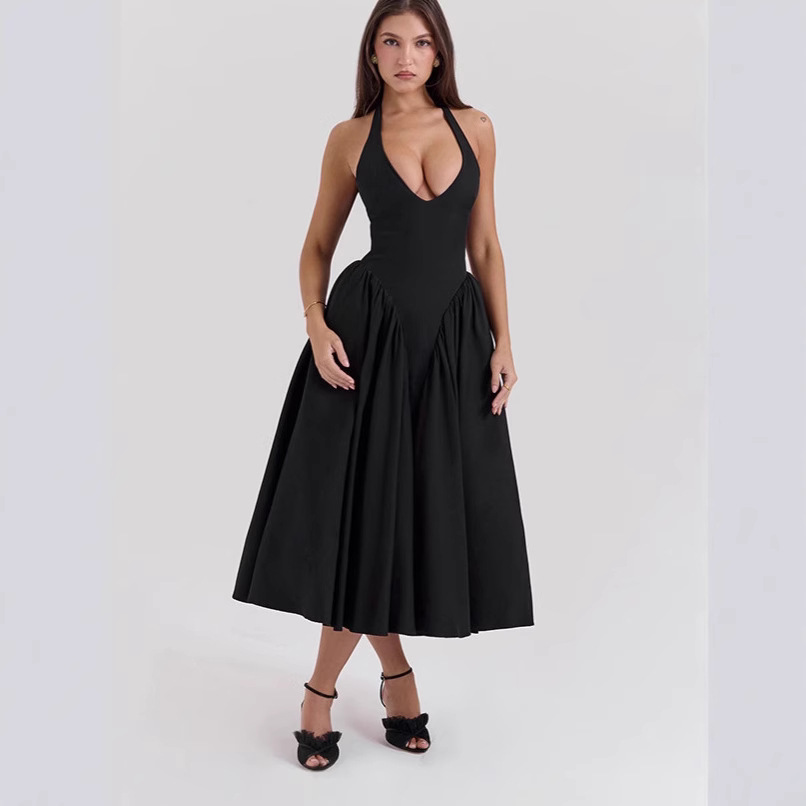 Deep V-Neck Halter Backless Bodycon Maxi Dress
