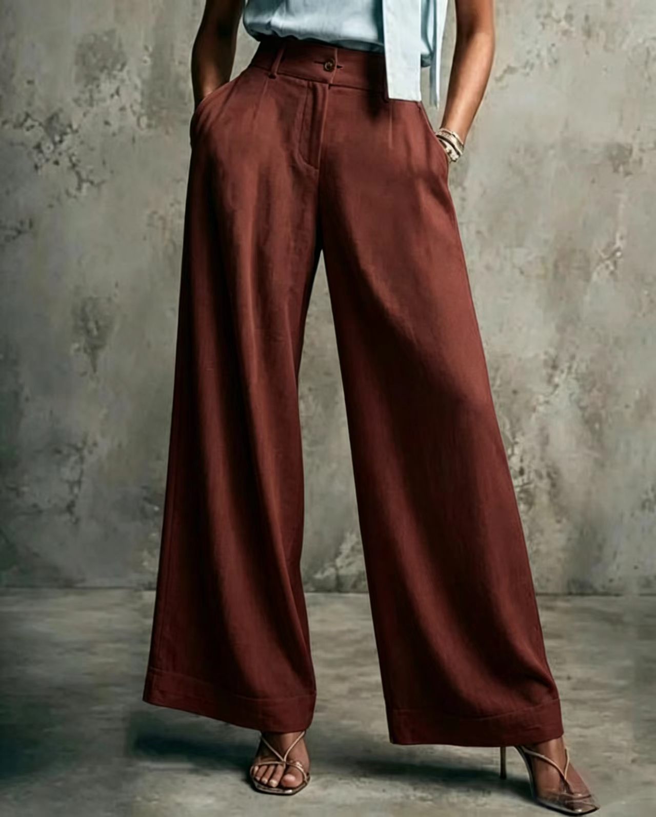 Women's Solid Color Wide-Leg High-Waist Loose Casual Pants