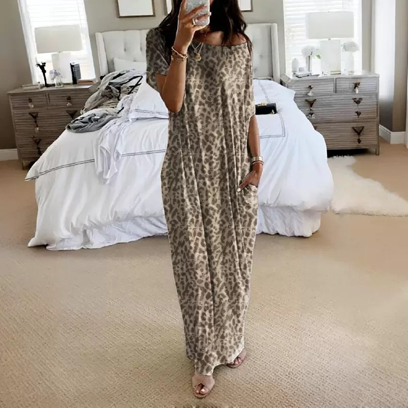 Women's Solid Short Sleeve Midi Casual Dress