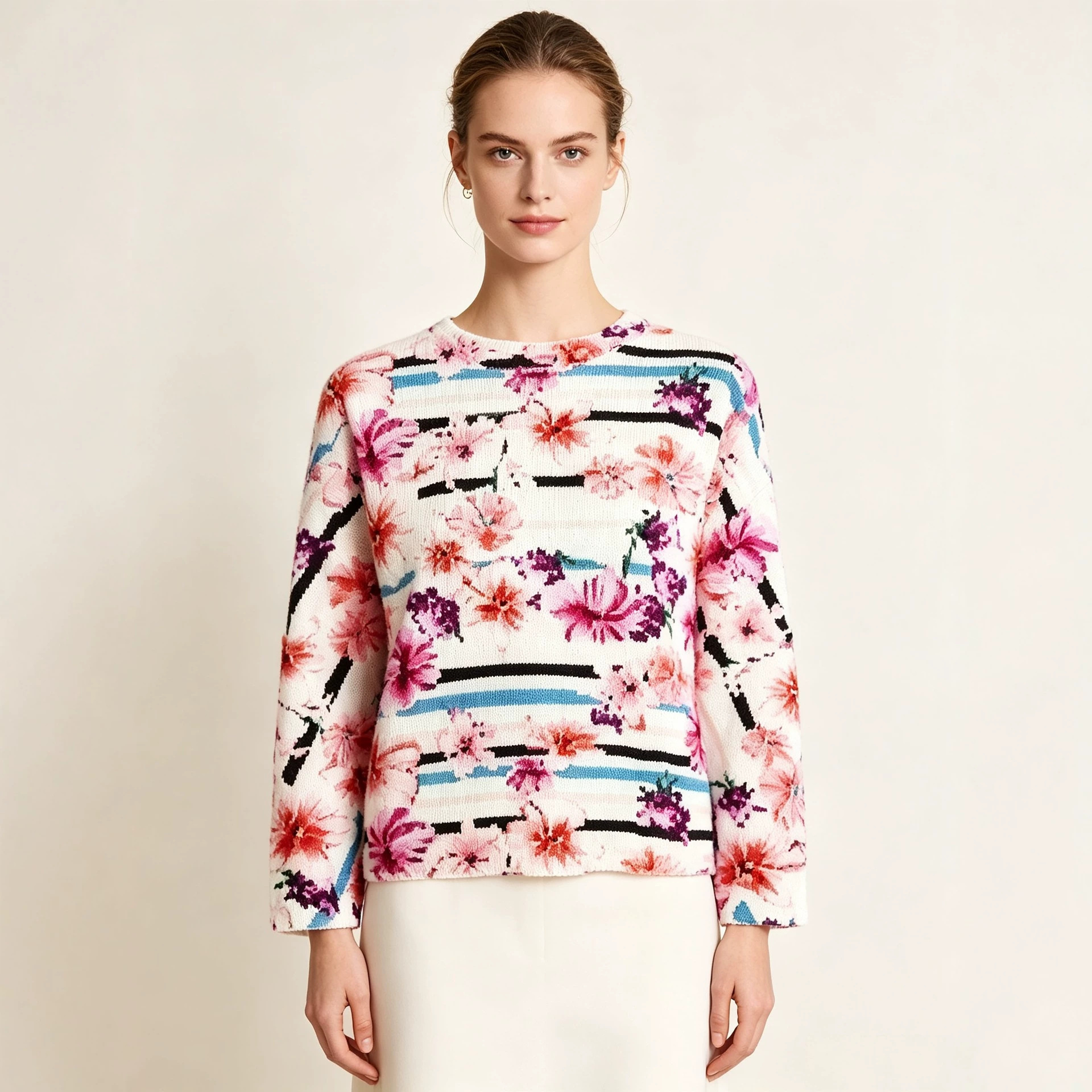 3D Print Christmas Sweater for Women Crewneck Long-Sleeve Pullover