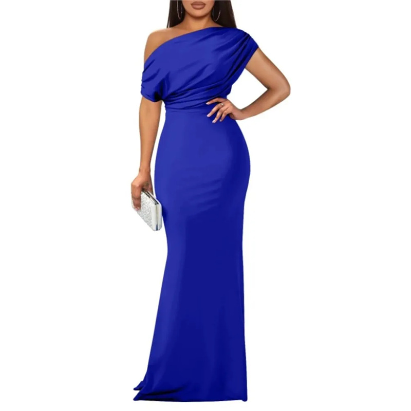Elegant Solid One-Shoulder Ruched Bodycon Dress