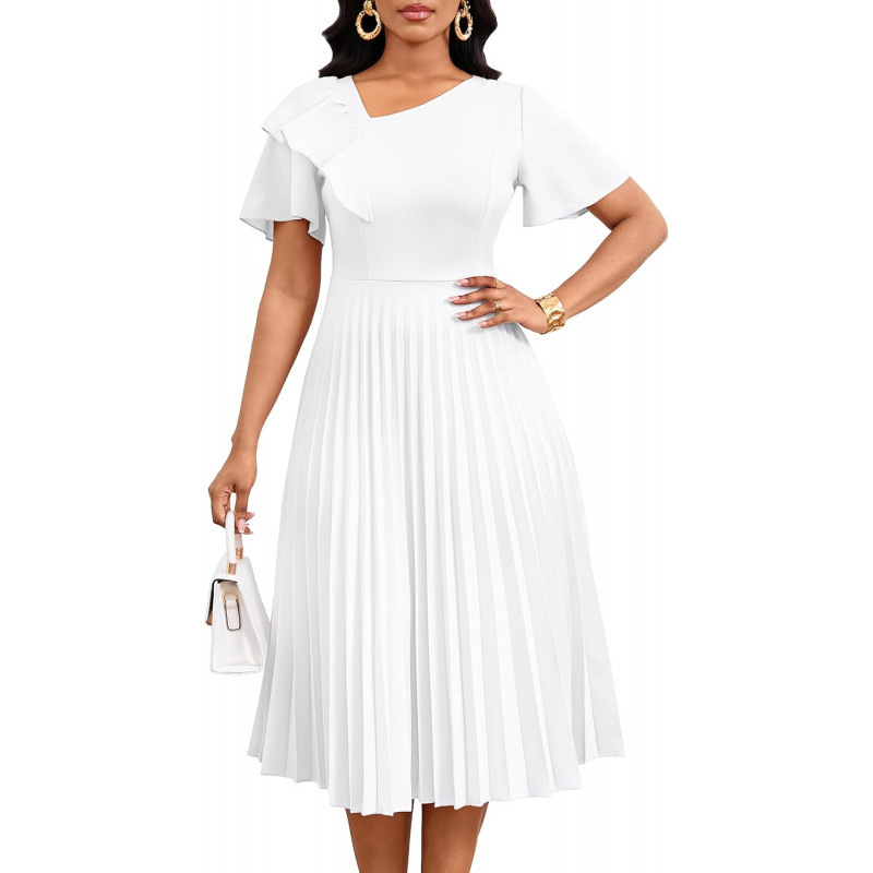 Asymmetric Ruffle Short Sleeve A-Line Midi Dress